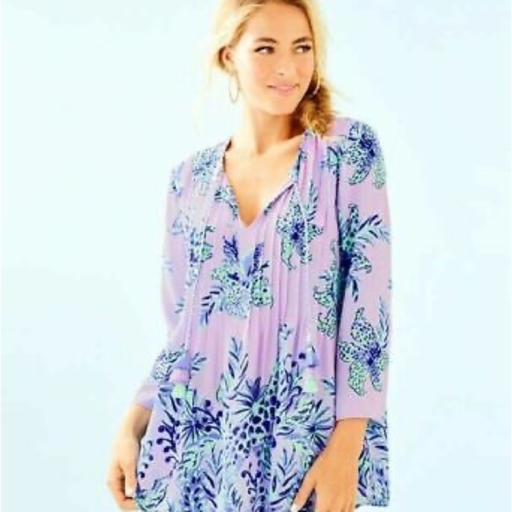 Lilly Pulitzer Marlina Silk Purple and Blue Floral Blouse